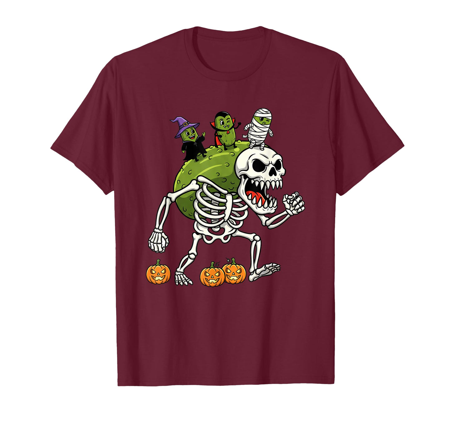 Funny Pickle Skeleton Mummy Witch Halloween Kids Mens Womens T-Shirt