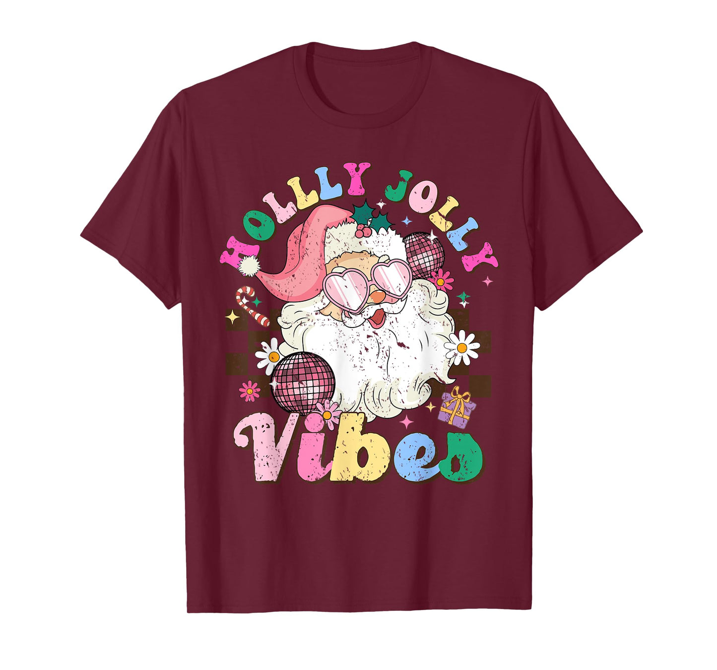 Retro Groovy Santa Claus Merry Christmas Vibes Xmas Women T-Shirt