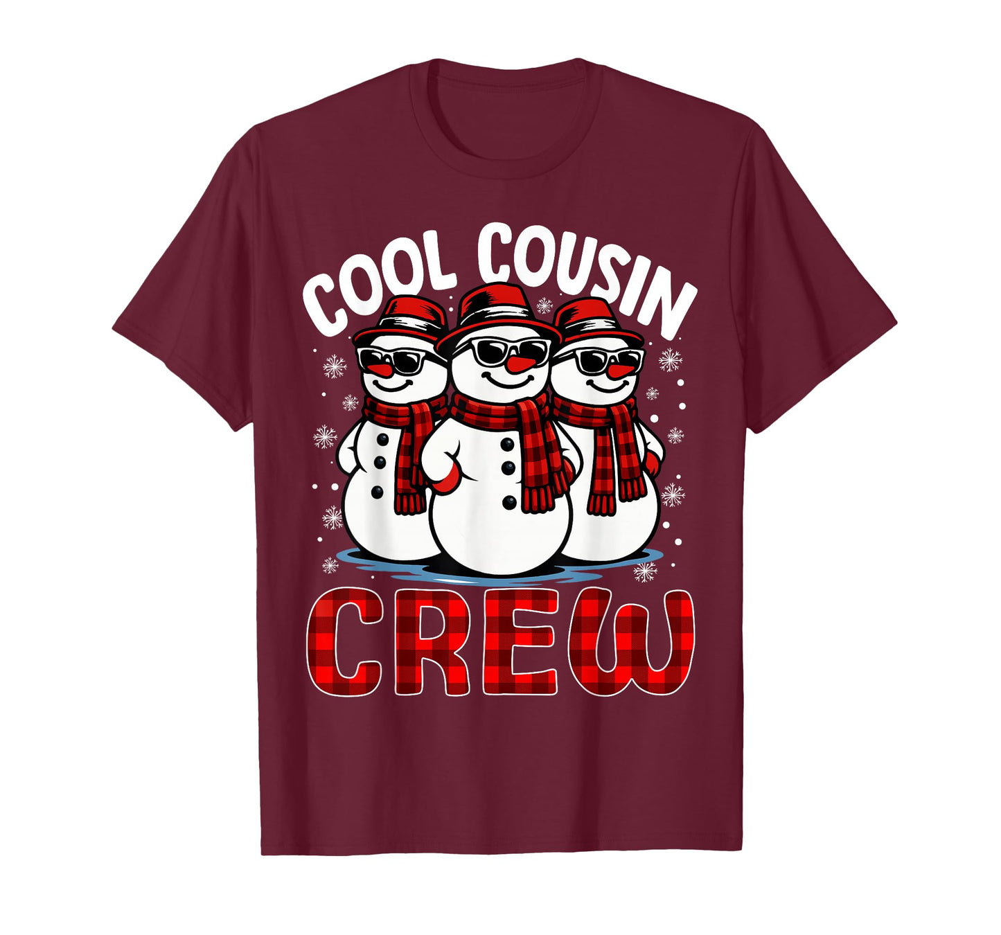 Cool Cousin Crew Christmas Snowman Red Plaid Matching Family T-Shirt