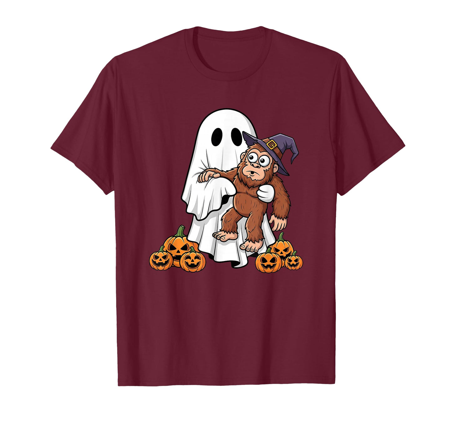 Funny Ghost Bigfoot Pumpkin Halloween Kids Mens Womens T-Shirt