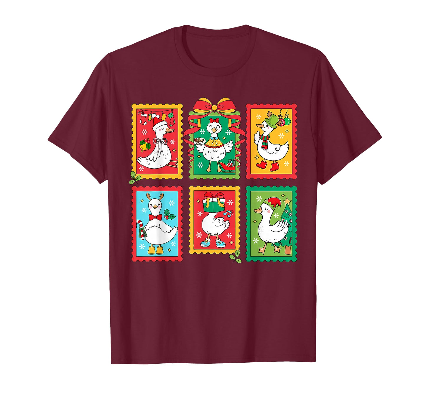 Preppy Silly Goose Santa Christmas Stamp Merry Goosemas Xmas T-Shirt