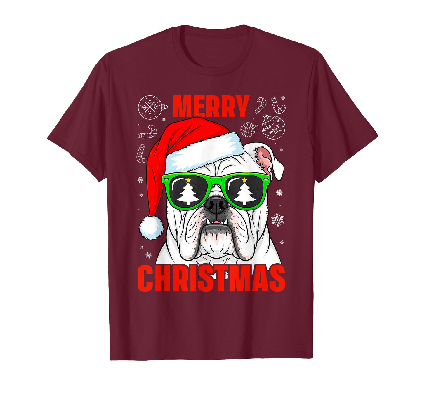 English Bulldog Merry Christmas Pajama Cute Dog Santa Hat T-Shirt