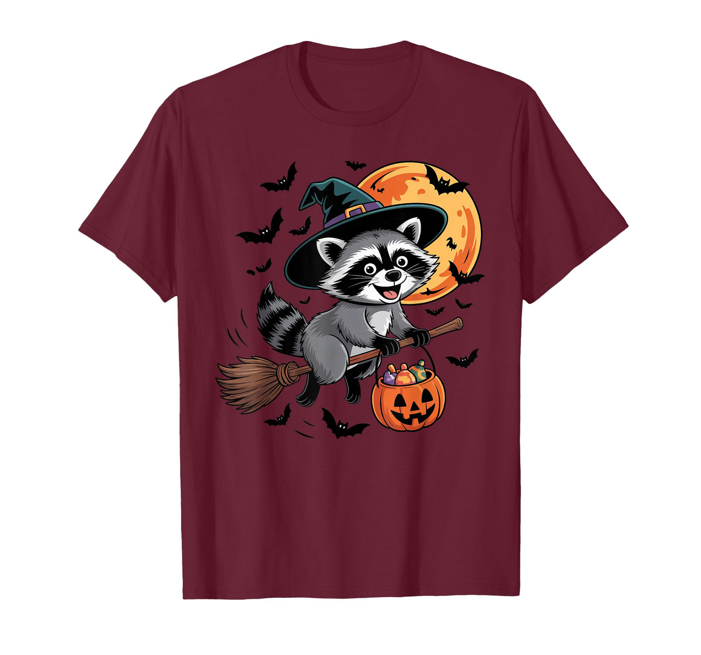 Cute Raccoon Witch with Jack-O-Lantern Pumpkin Halloween T-Shirt