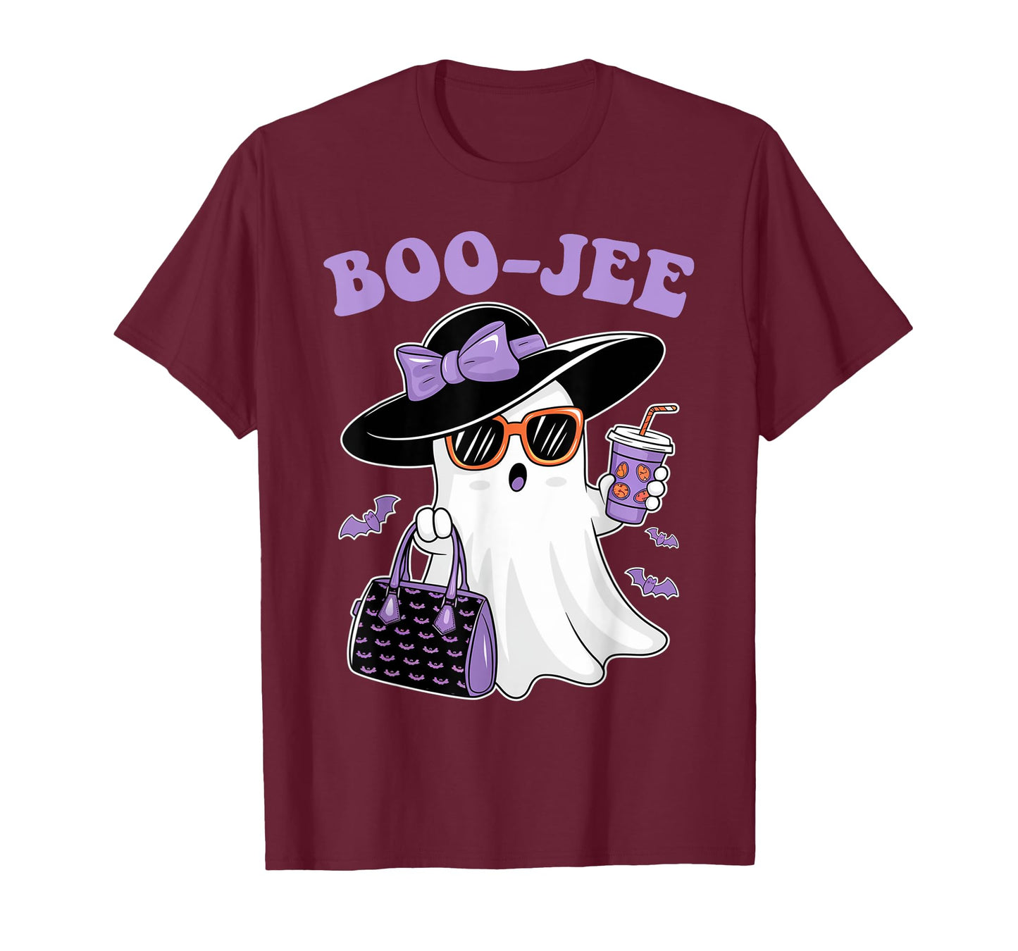 Boo Jee Ghost Drinking Coffee Bow Halloween Women T-Shirt