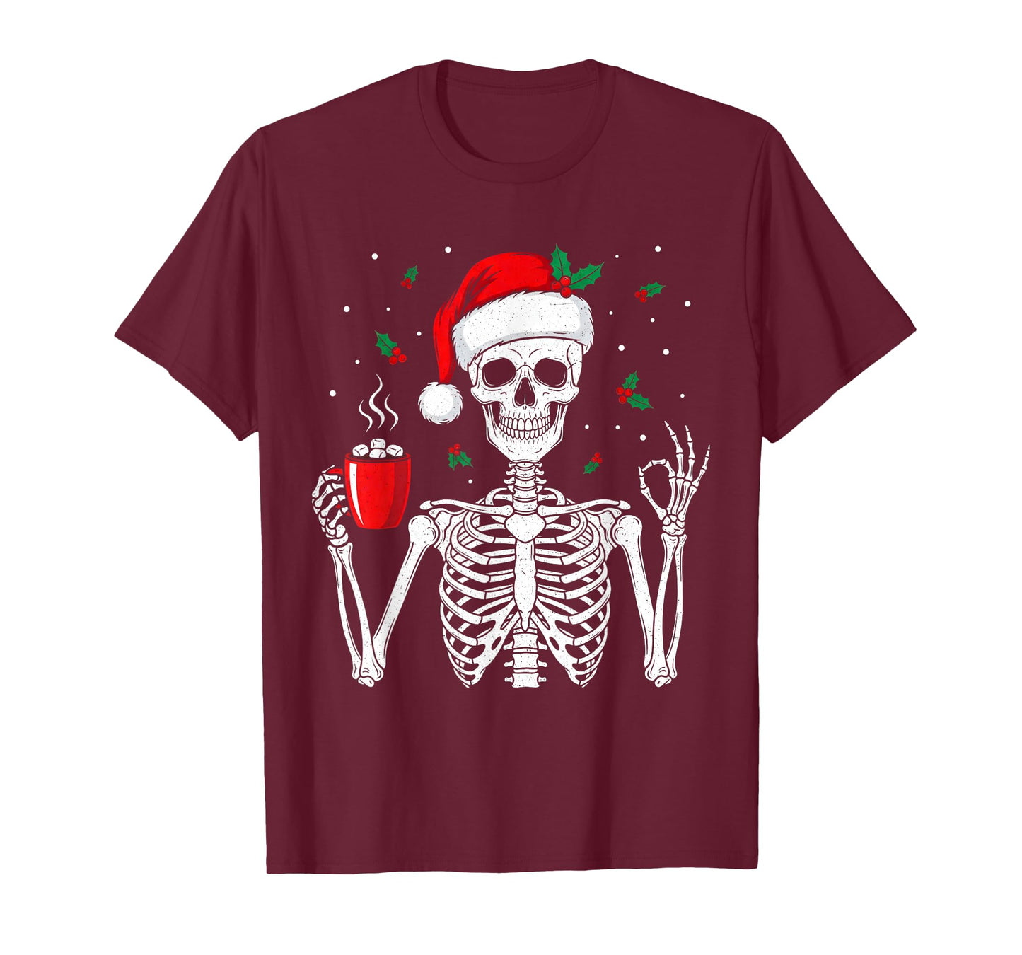 Funny Christmas Skeleton with Hot Cocoa Men Women Kids Youth T-Shirt