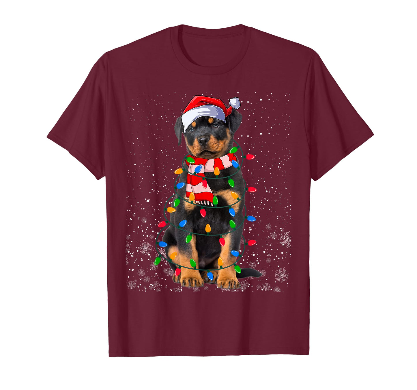 Rottweiler Dog Christmas Lights Funny Santa Hat Xmas T-Shirt