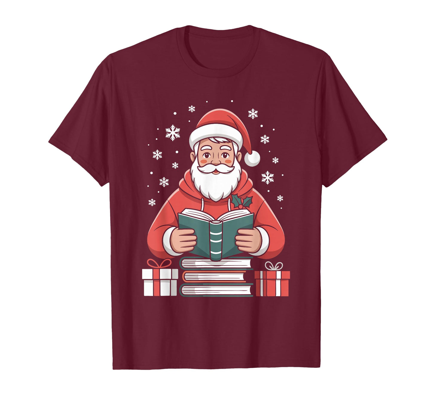 Santa Claus Reading Book Lover Christmas Funny Bookworm Xmas T-Shirt