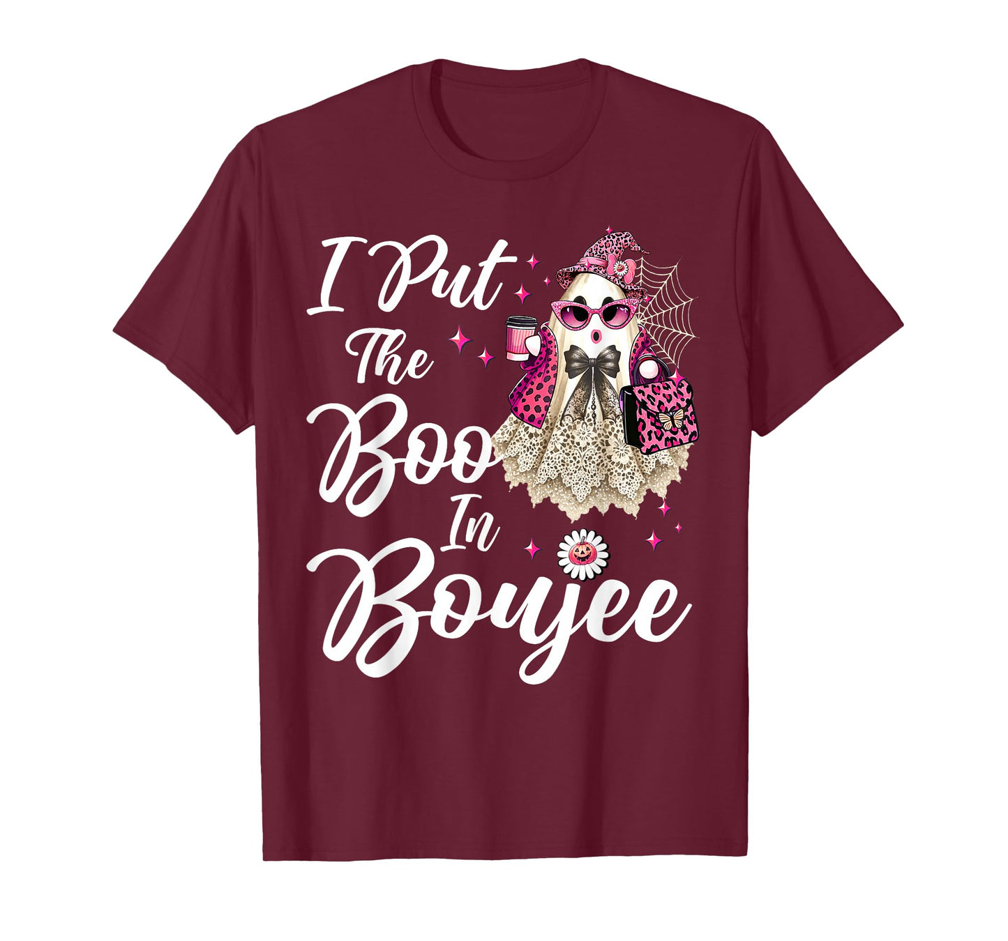 I Put The Boo in Boujee Cute Lace Ghost Leopard Halloween T-Shirt