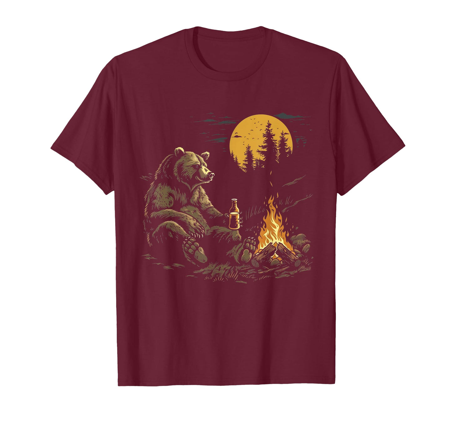 Camping Bear Drinking Beer Hiking Nature Funny Grizzly Bear T-Shirt