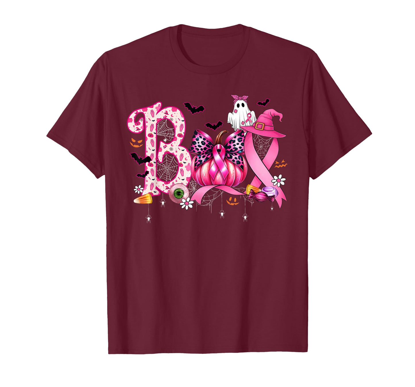 Boo Halloween Pumpkin Pink Ribbon Witch Breast Cancer T-Shirt