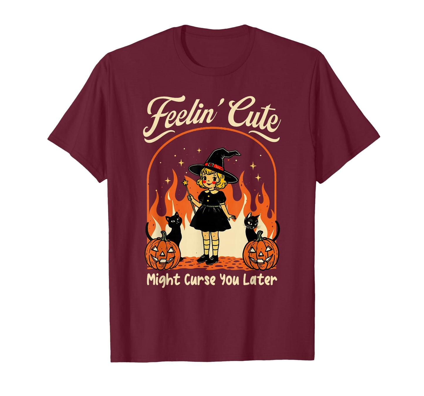 Feeling’s Cute Might Curse You Later Halloween Black Cat T-Shirt