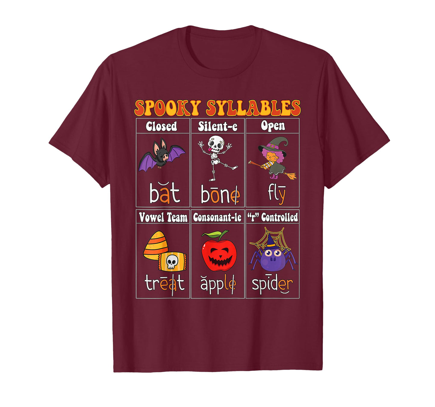 Spooky Syllables Teacher Funny Halloween Educational Kids T-Shirt