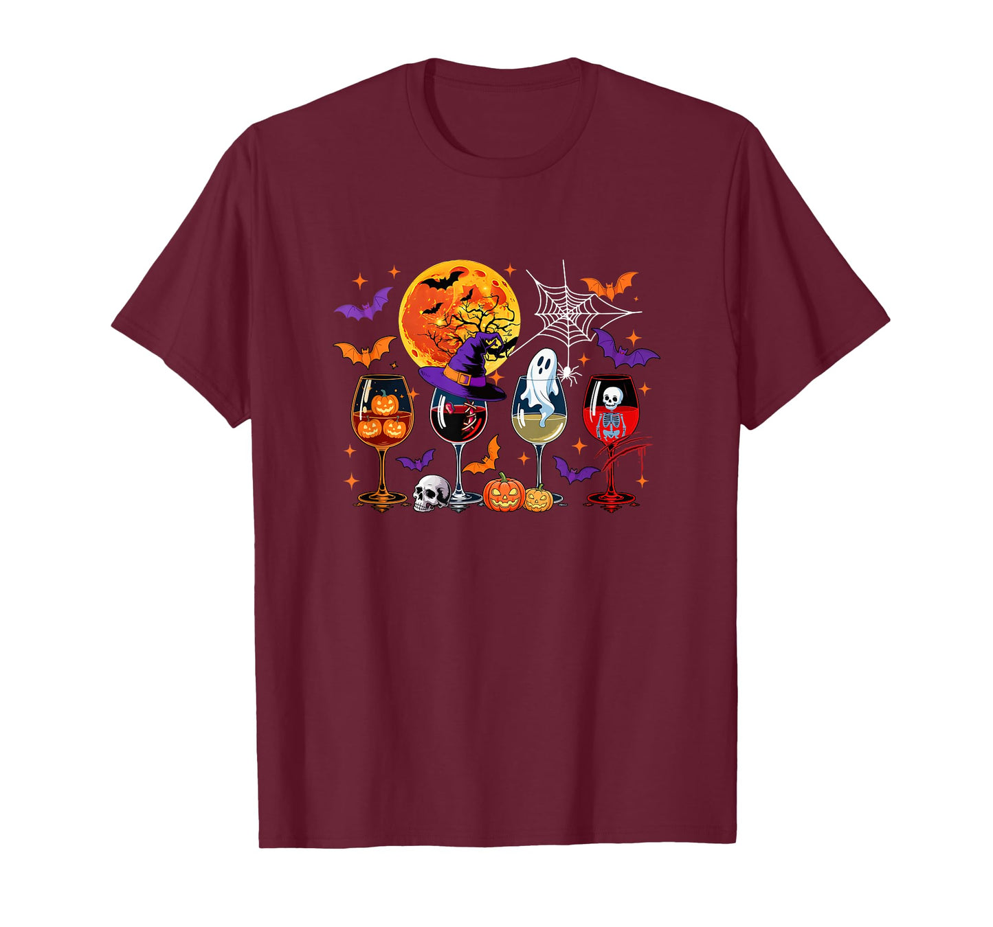 Collection Wine Glasses Halloween Witch Boo Skeleton Drinker T-Shirt