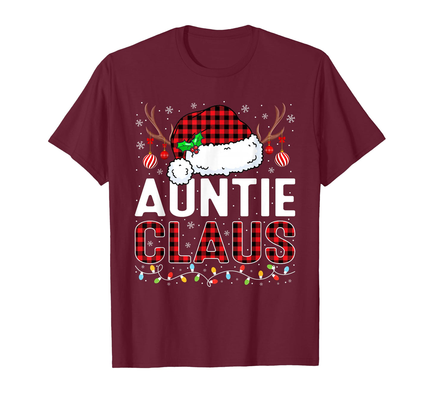 Christmas Lights Auntie Claus Family Matching Xmas Pajama T-Shirt
