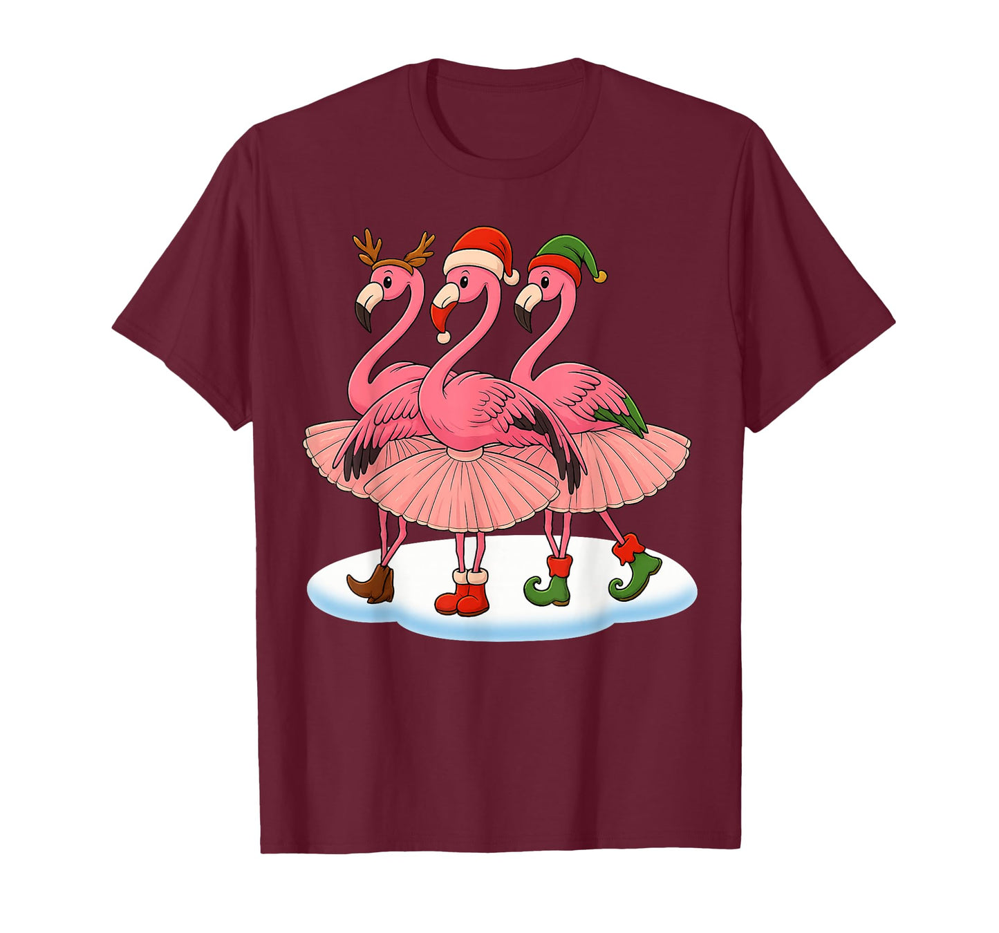 Dancing Flamingo Elf Christmas Tee Santa Claus Xmas Gifts T-Shirt