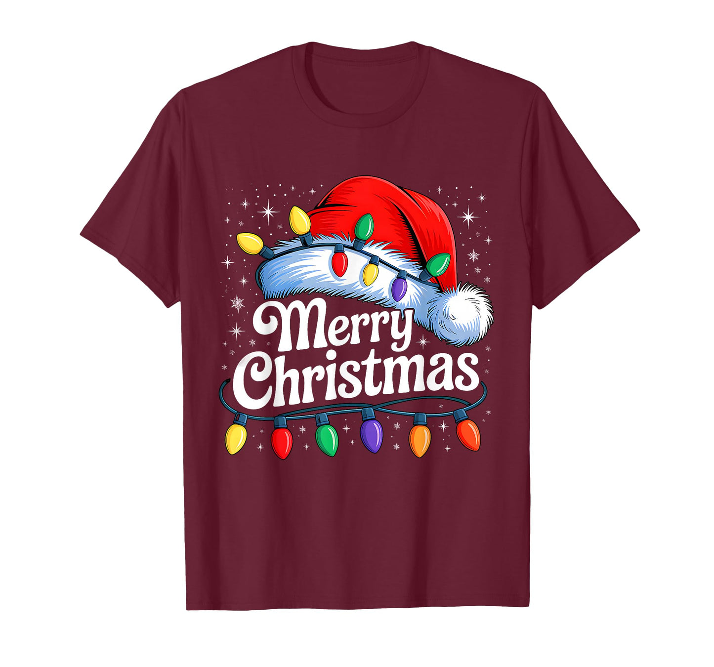 Merry Christmas Lights Red Santa Hat Xmas Family Men Women T-Shirt