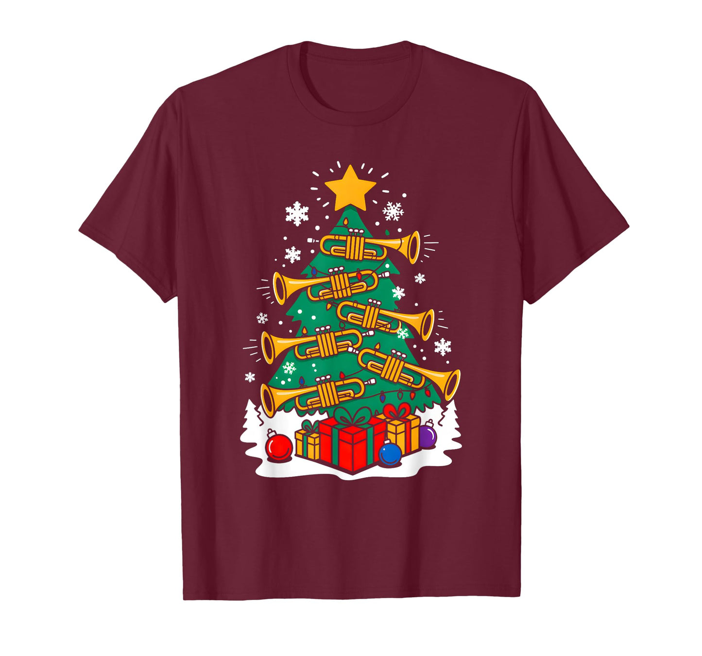 Christmas Tumpet Player Xmas Tree Funny Music Lover Santa T-Shirt