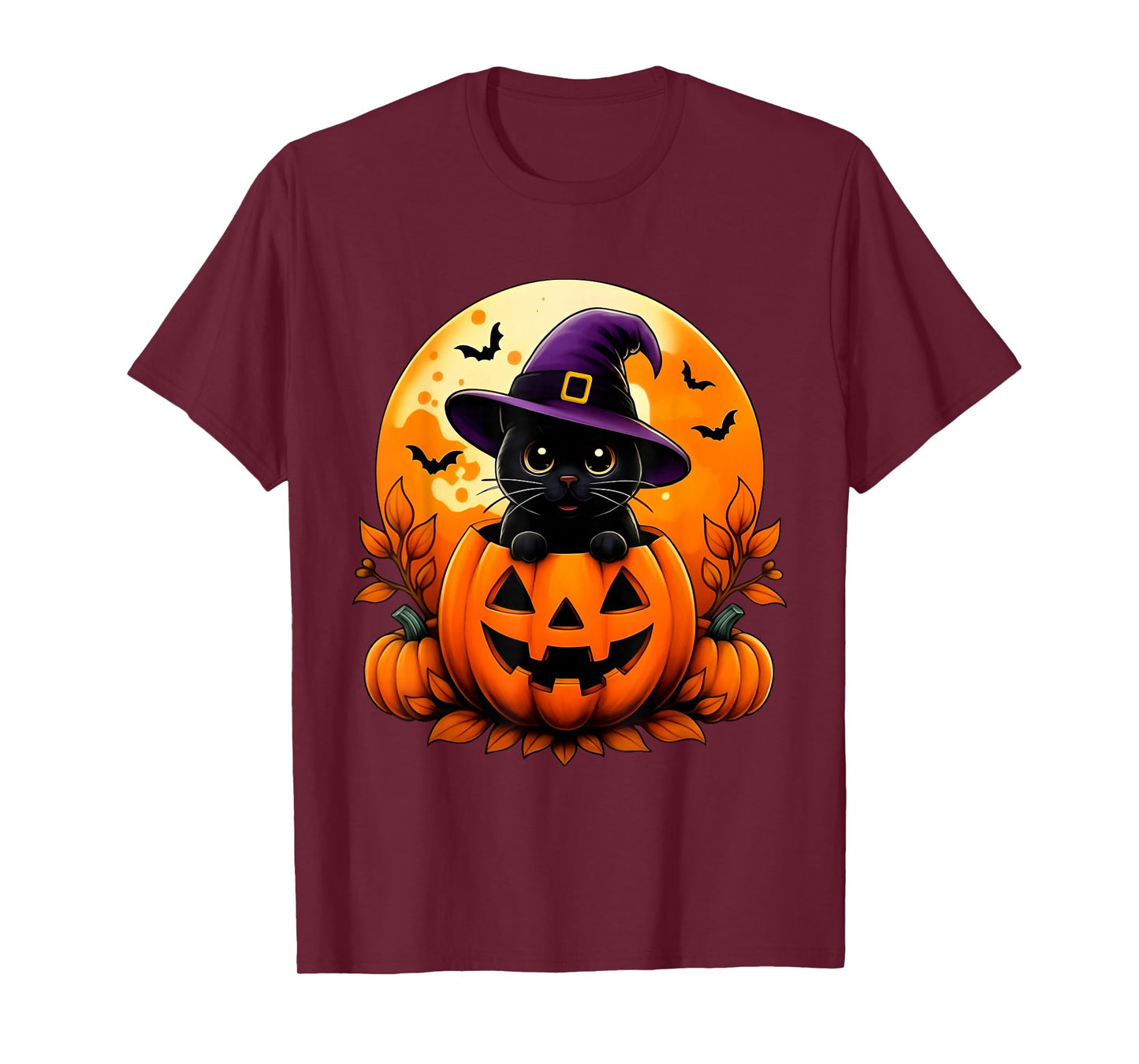Black Cat Witch Pumpkin Halloween Funny T-Shirt