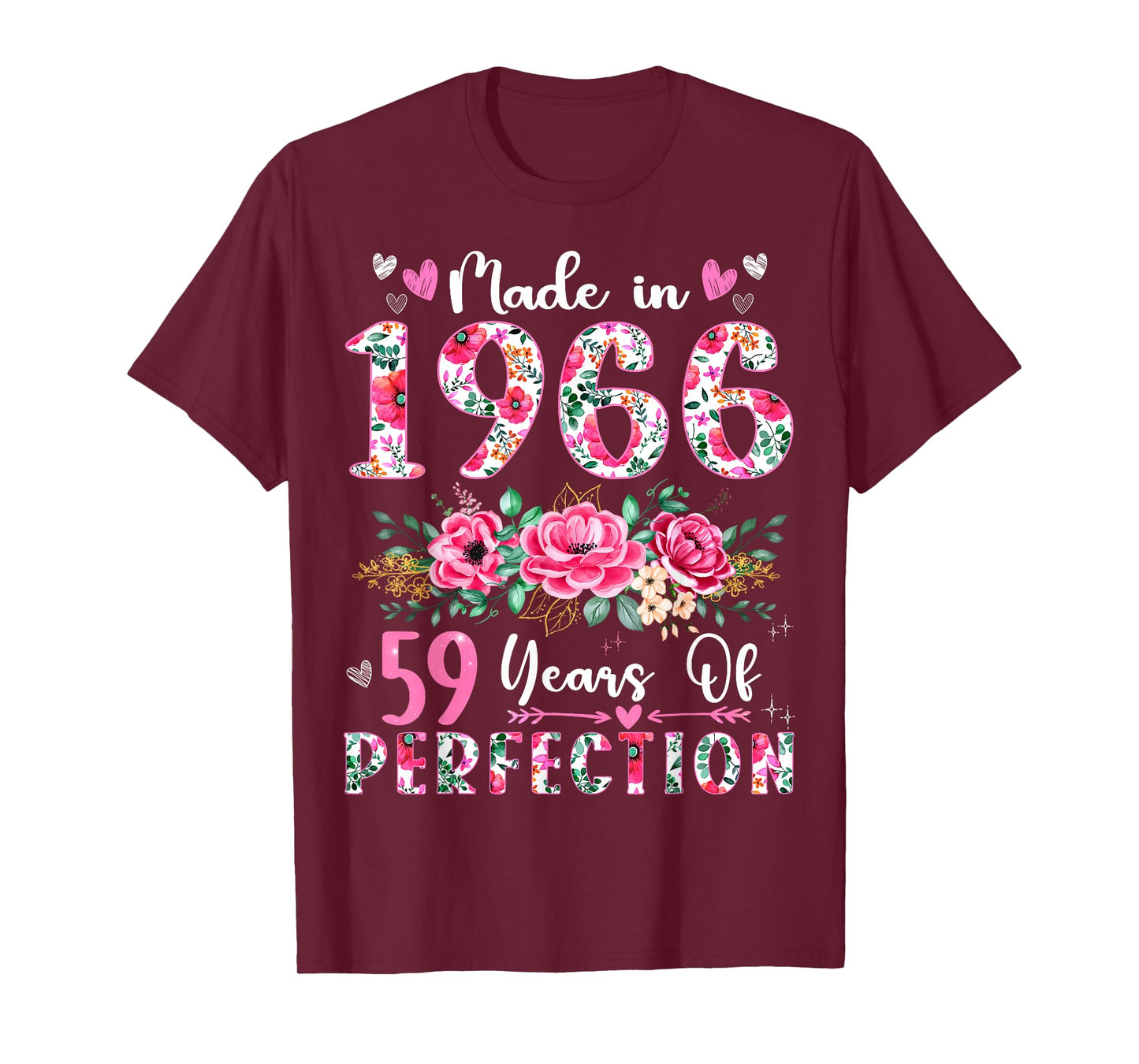 59 Year Old Made In 1966 Floral 59th Birthday Women T-Shirt