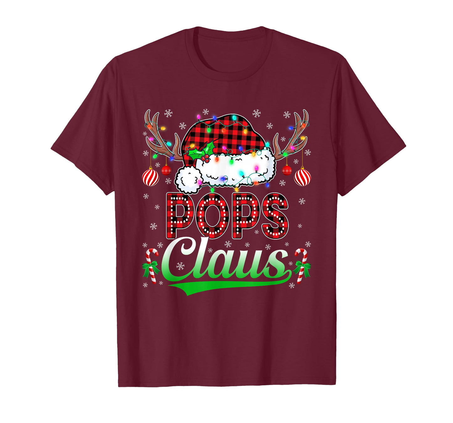 Pops Claus Christmas Lights Matching Family Xmas Pajama T-Shirt