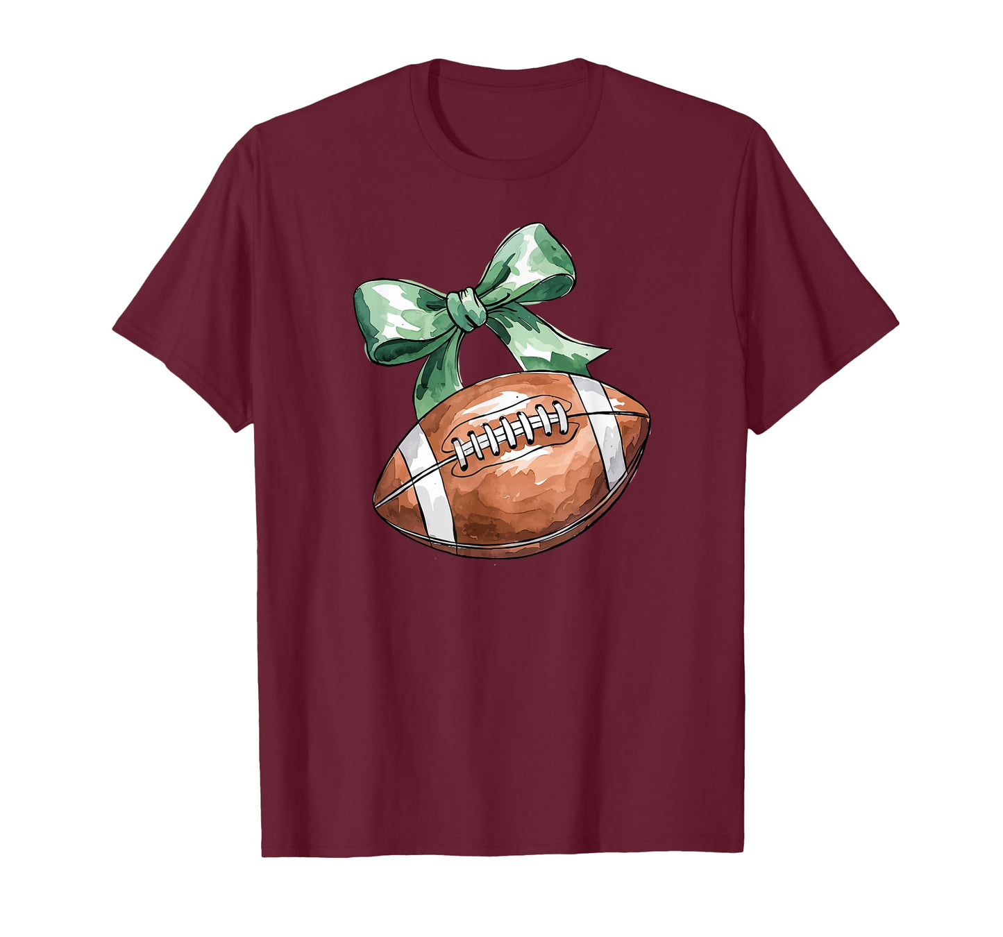 Coquette Football with Green Bow, Cute Team Spirit Sports T-Shirt