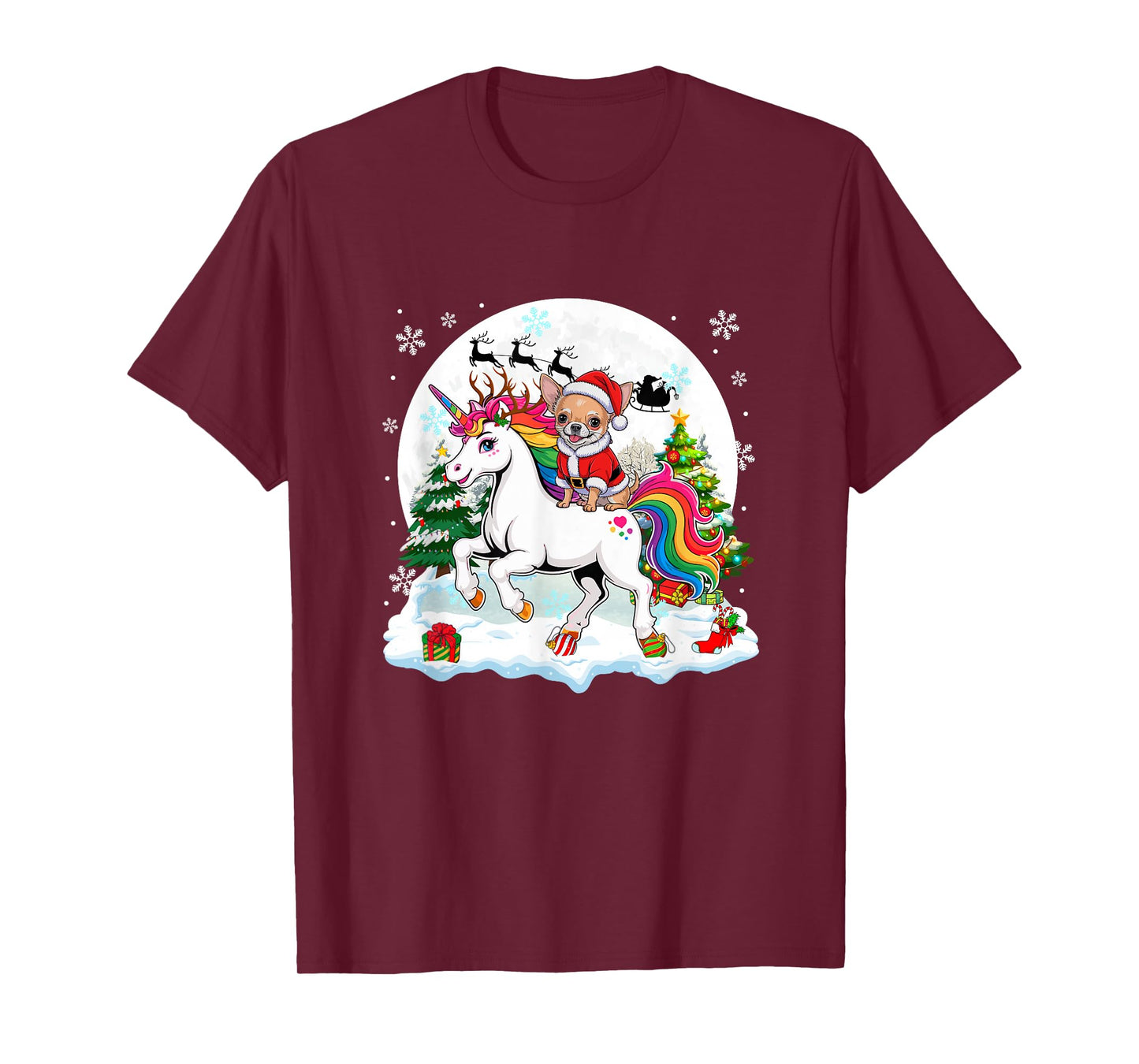 Santa Chihuahua Riding Unicorn Reindeer Christmas Owner Kids T-Shirt
