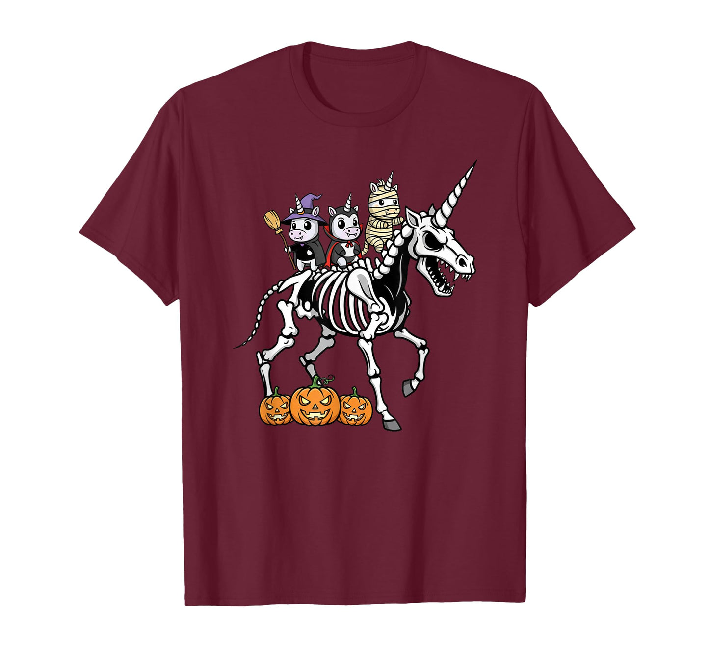 Unicorn Skeleton Mummy Witch Halloween Kids Mens Womens T-Shirt