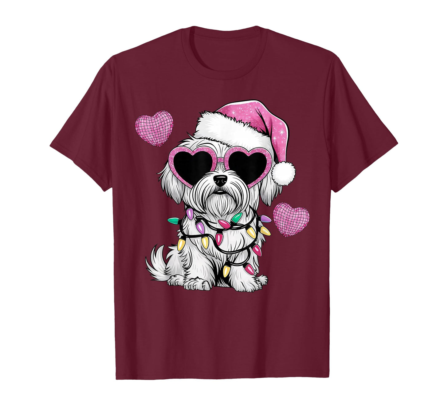 Maltese Dog Santa Hat Men Women Kids Christmas Love Puppy T-Shirt
