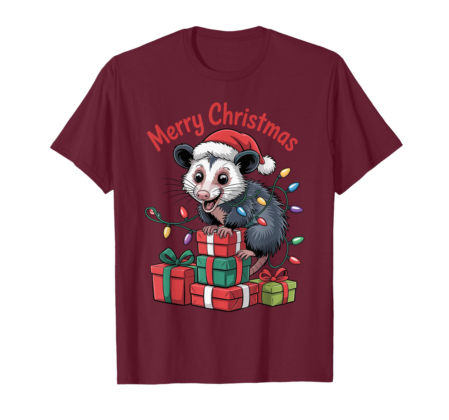 Opossum Santa Hat Christmas Design Funny Animal Lovers T-Shirt