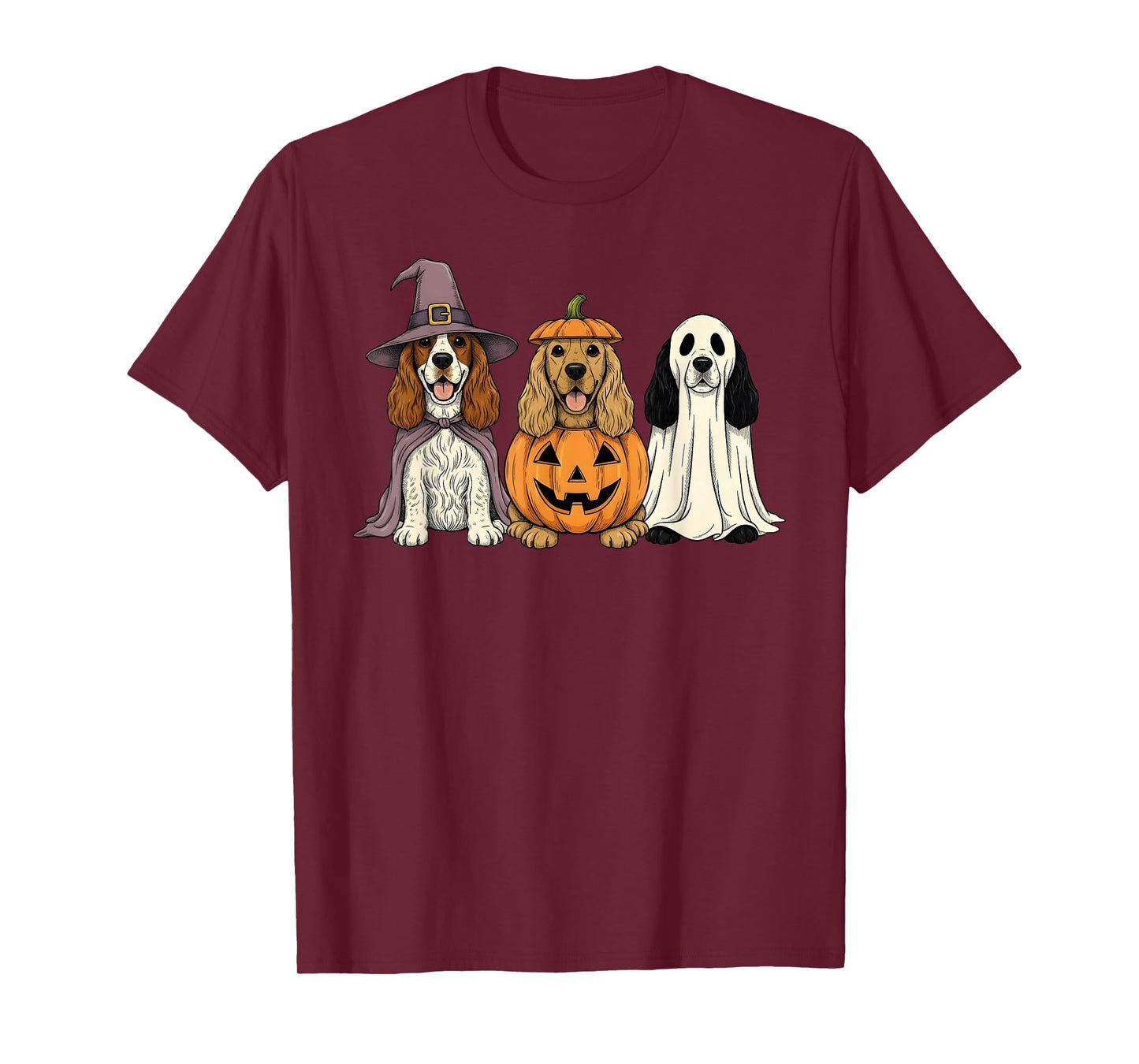 Spooky Ghost Cocker Spaniel Pumpkin Halloween Dog Lover T-Shirt