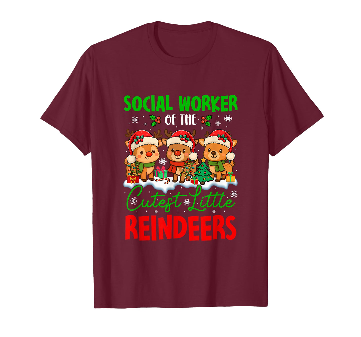 Social Worker of Cutest Reindeers Xmas Three Santa Reindeers T-Shirt