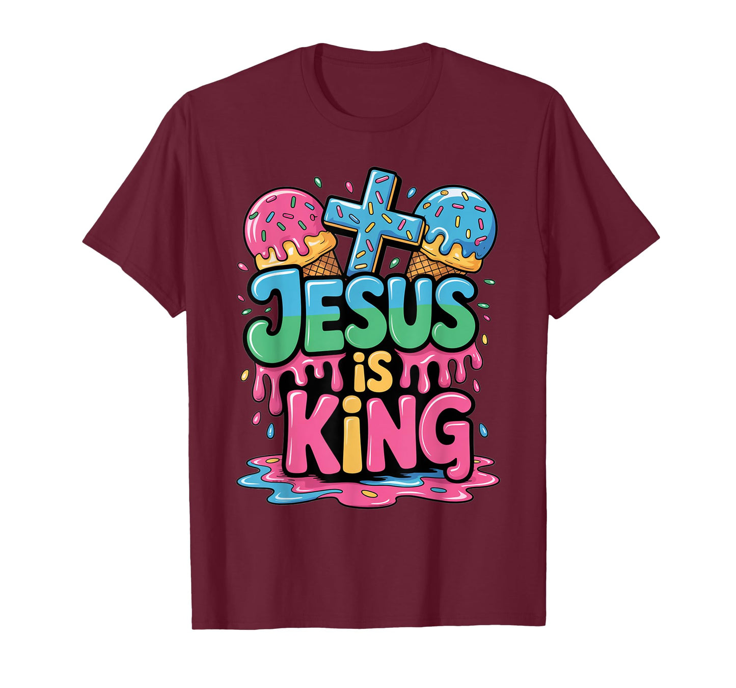 Jesus Is King Ice Cream Drip Christian Kids Religious Youth T-Shirt