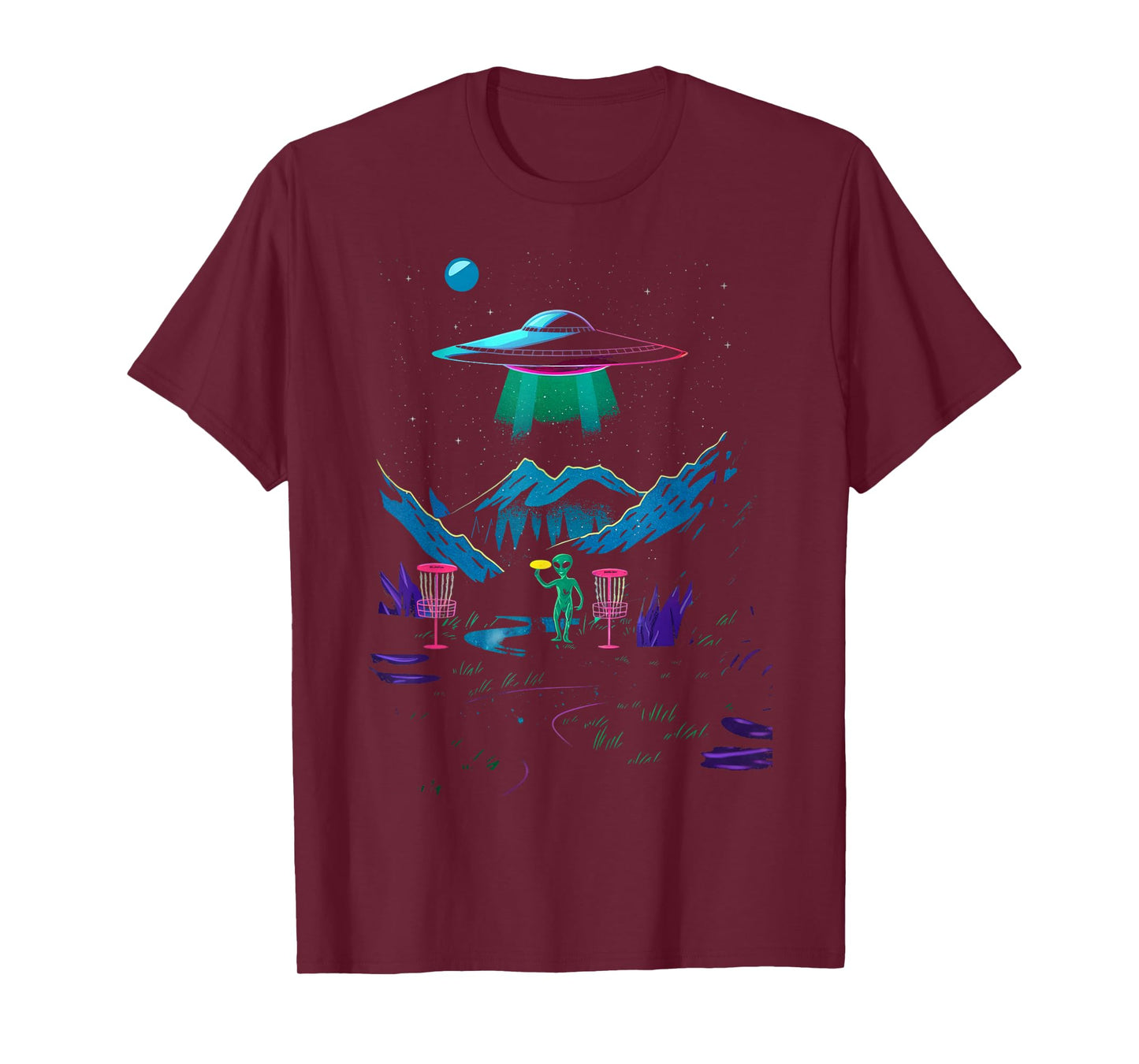 Funny Disc Golf Design For Men Women Disc Golf Alien Golfer T-Shirt