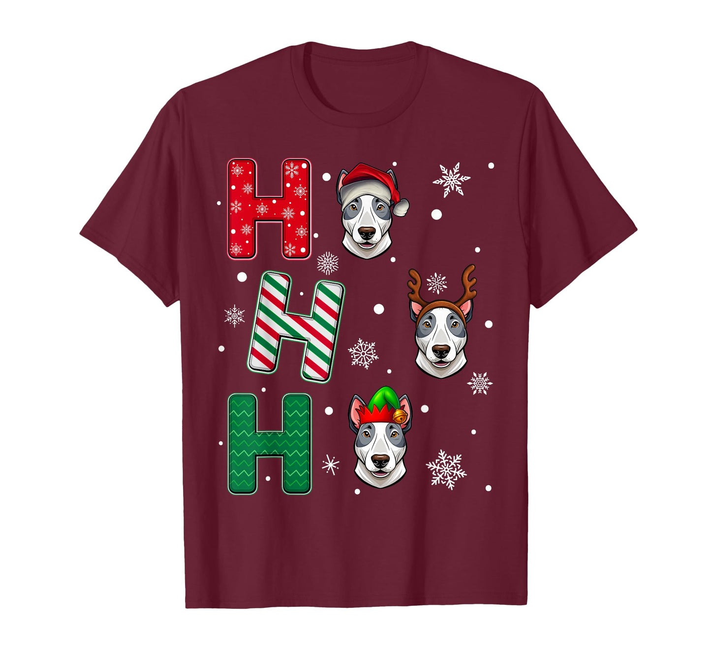 Ho Ho Ho Bull Terrier Dog Matching Christmas Santa Elf Xmas T-Shirt