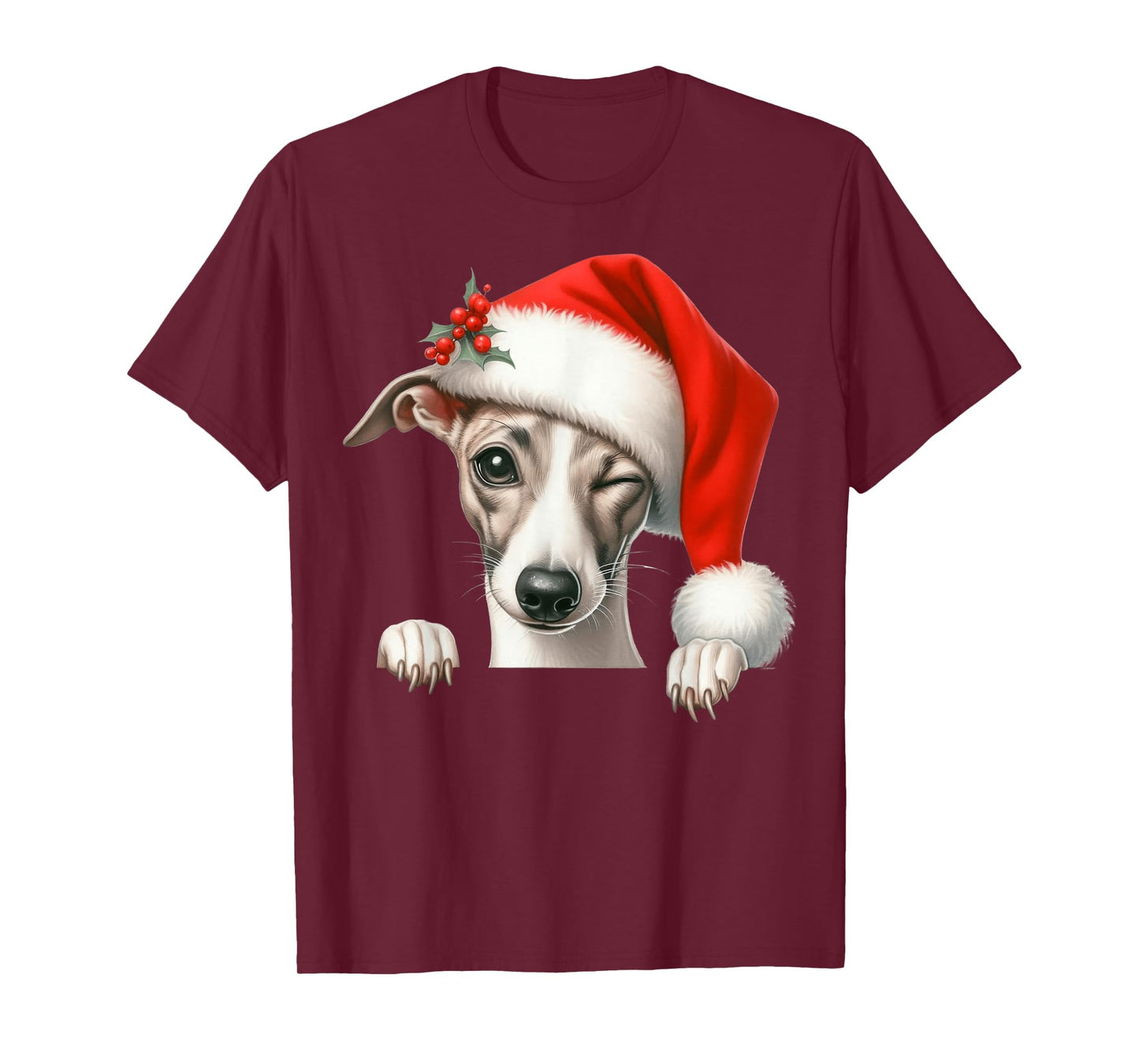Whippet Dog Christmas Santa Hat Dog Mom Dad T-Shirt