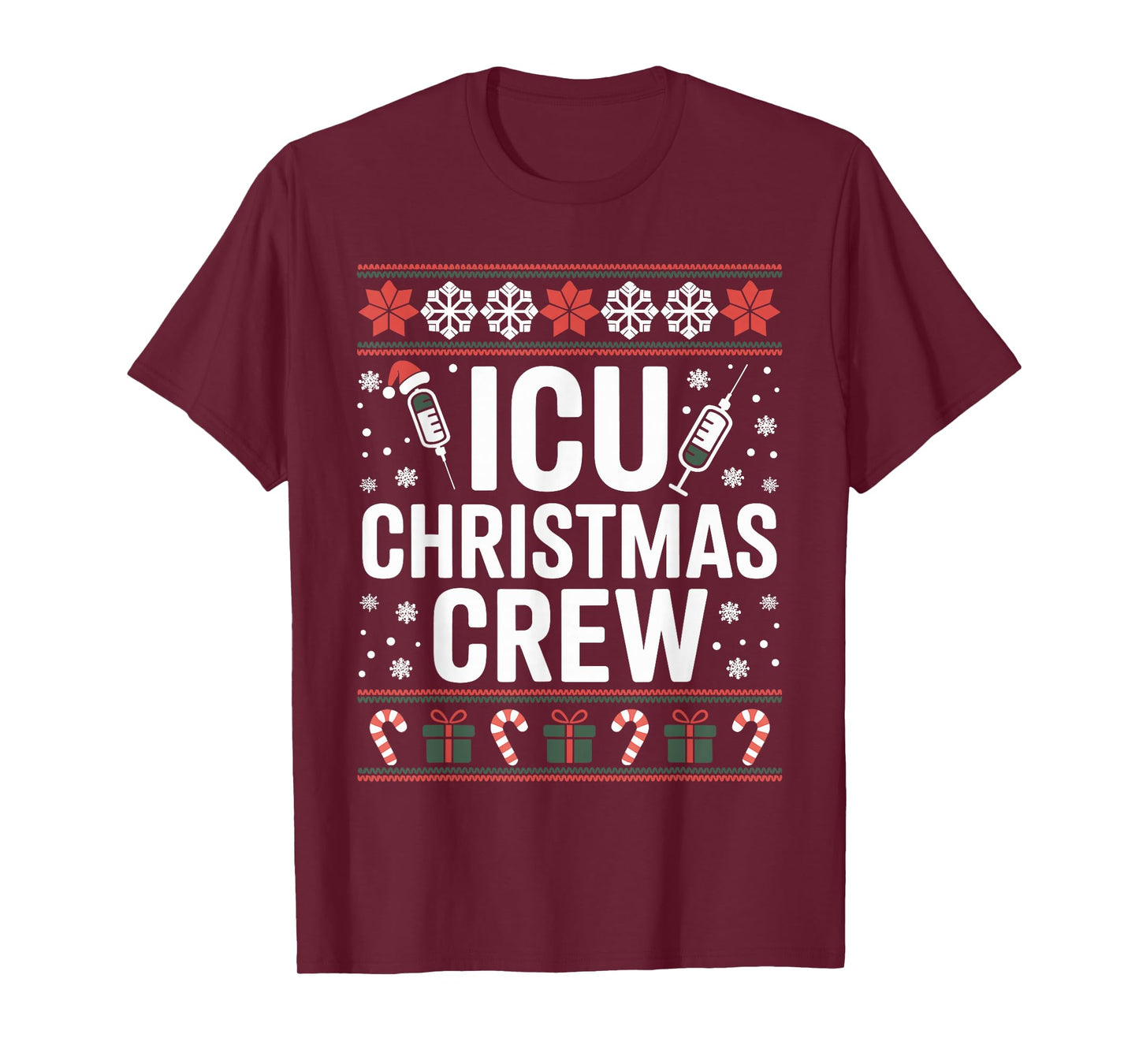 ICU Nurse Ugly Christmas Sweater Critical Care Xmas Nursing T-Shirt