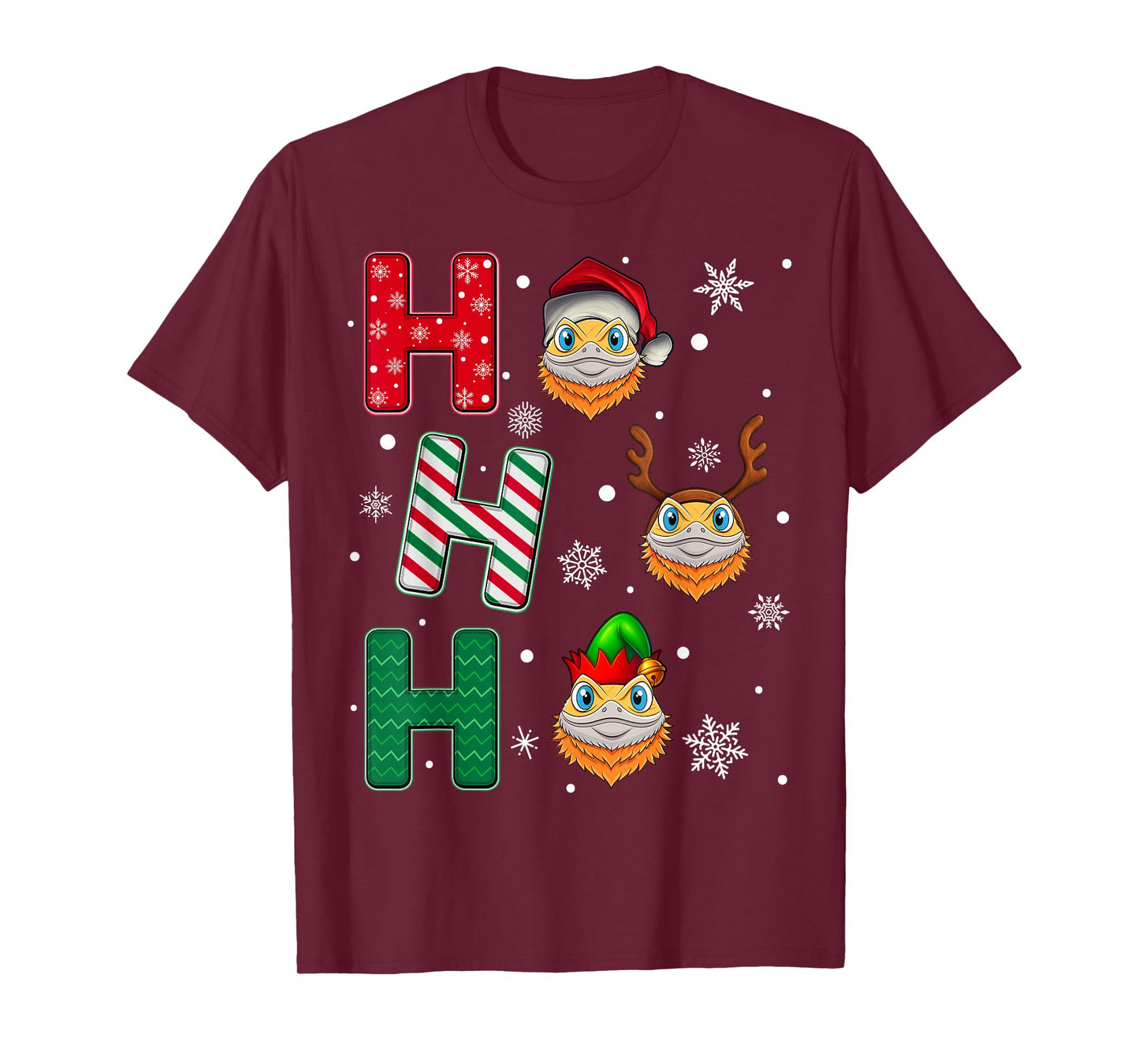 Ho Ho Ho Bearded Dragon Animal Matching Santa Elf Xmas T-Shirt
