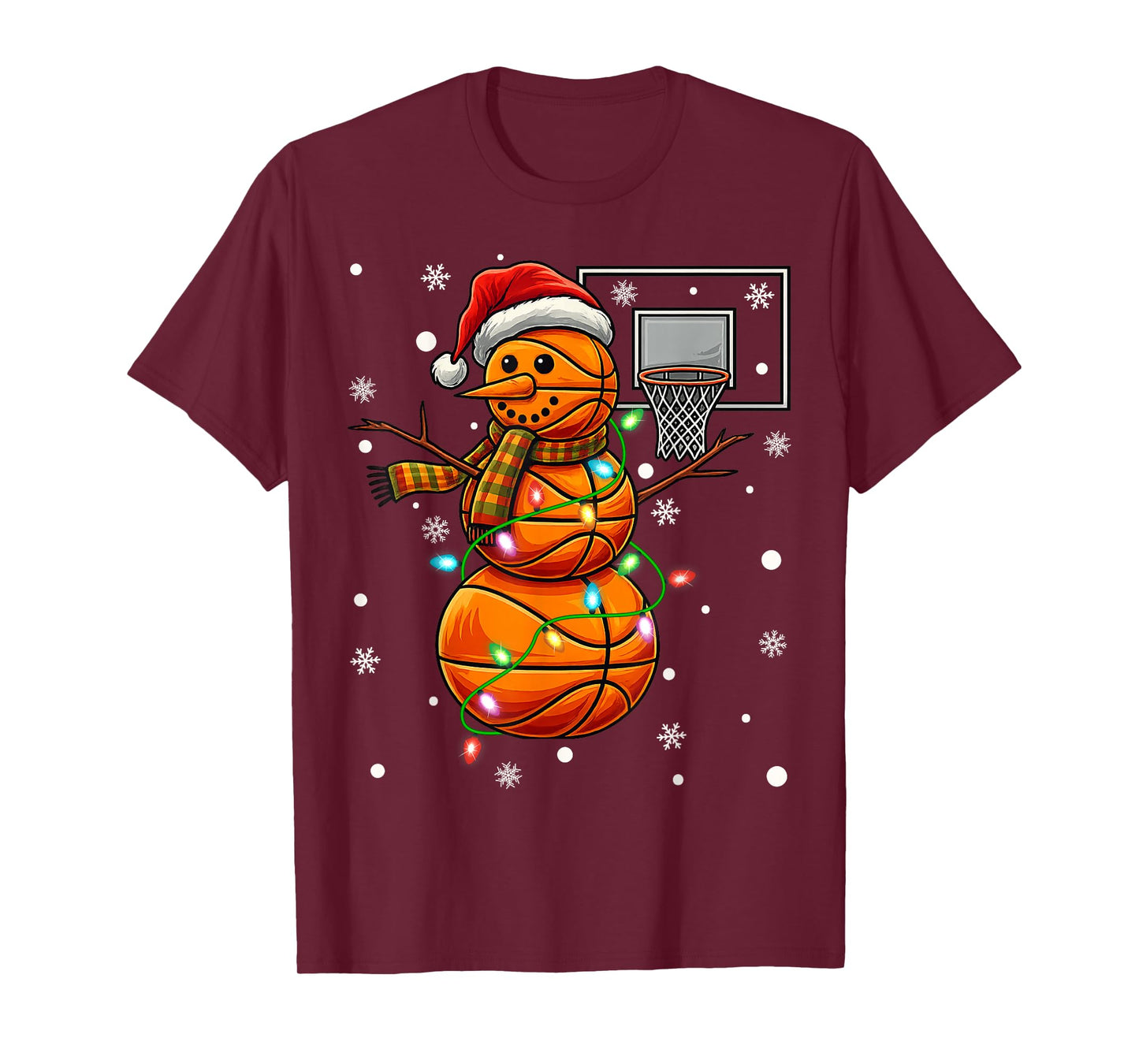 Snowman Playing Basketball Christmas Player Boys Kids Family T-Shirt