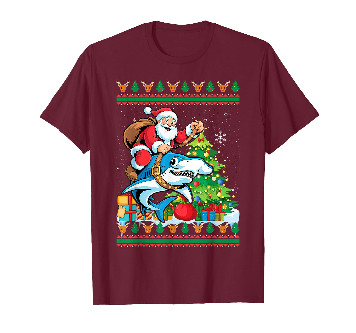 Ugly Hammerhead Xmas Santa Riding Shark Christmas T-Shirt