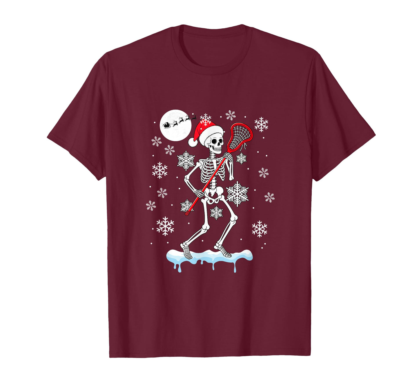 Santa Skeleton Playing Lacrosse Christmas Matching Player T-Shirt