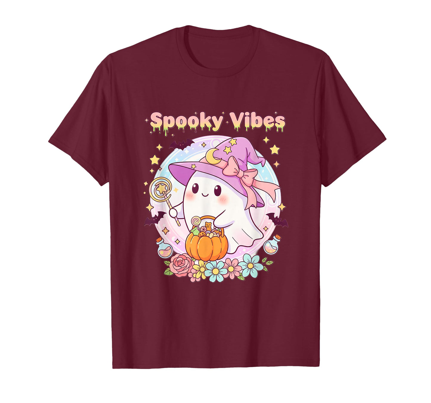 Pastel Spooky Vibes Ghost Witch Cute Halloween Aesthetic T-Shirt