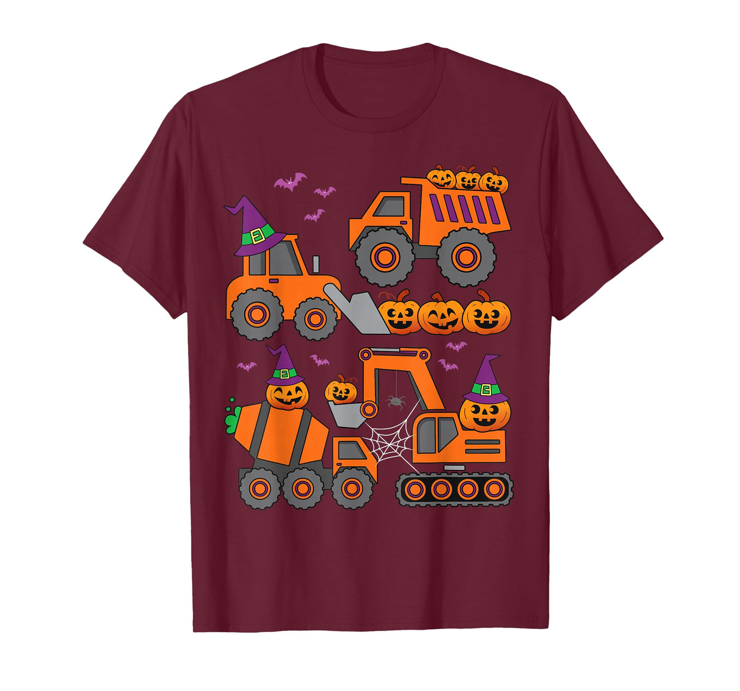 Pumpkin Halloween Construction Vehicle Excavator Truck Kids T-Shirt