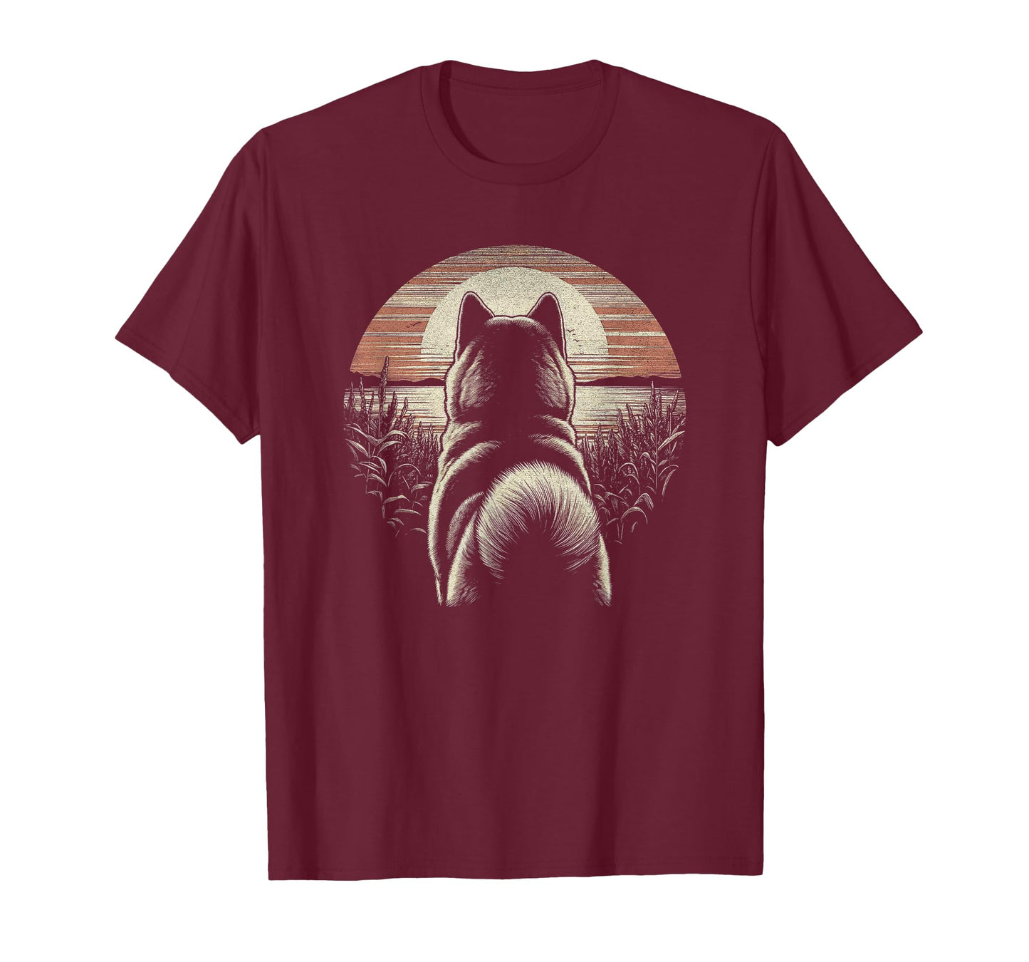 Vintage Akita Dog Retro Sunset Scene Art Design Men Women T-Shirt