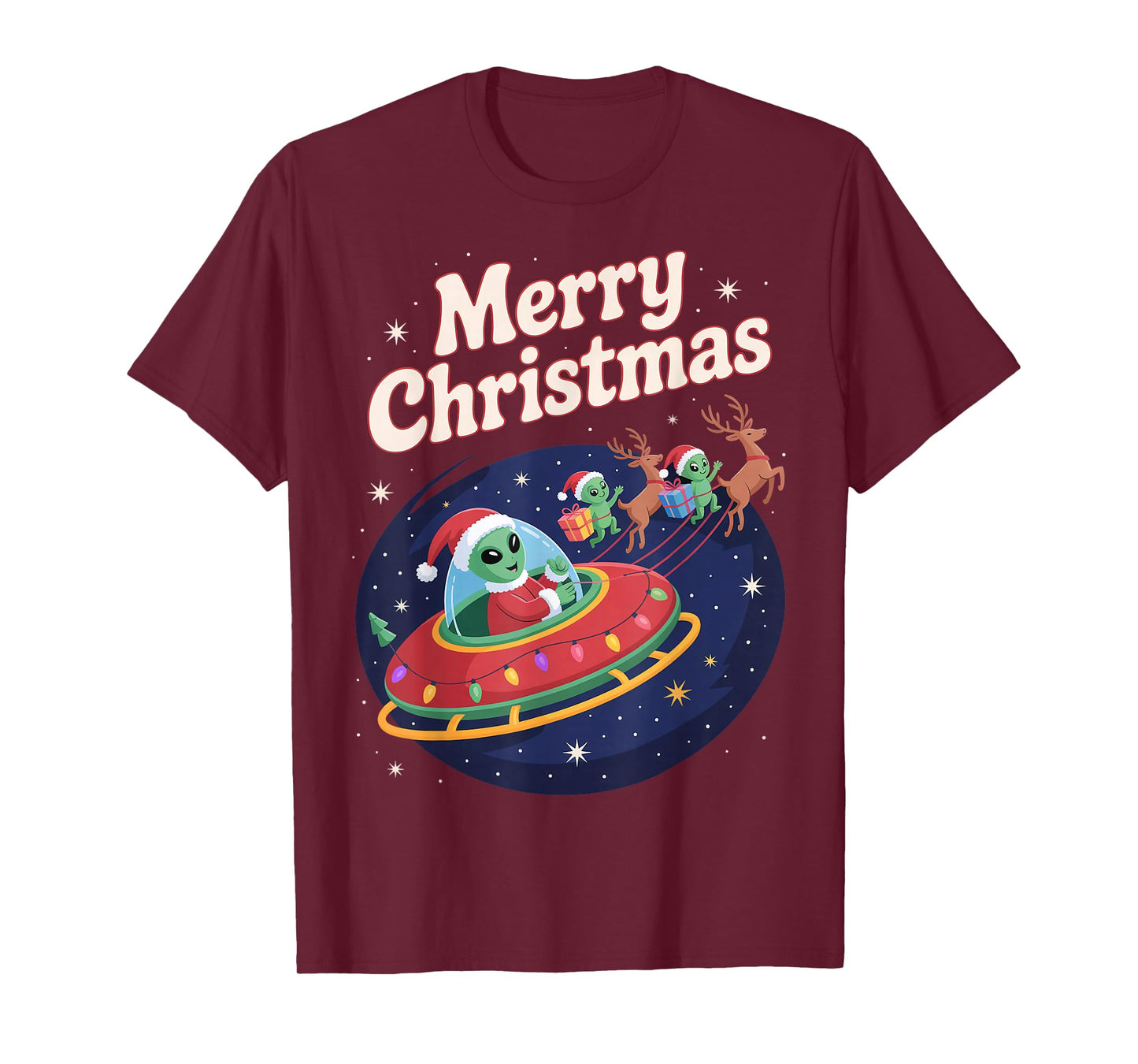 Funny Alien Trio Merry Ugly Christmas Santa Hat Gifts Xmas T-Shirt