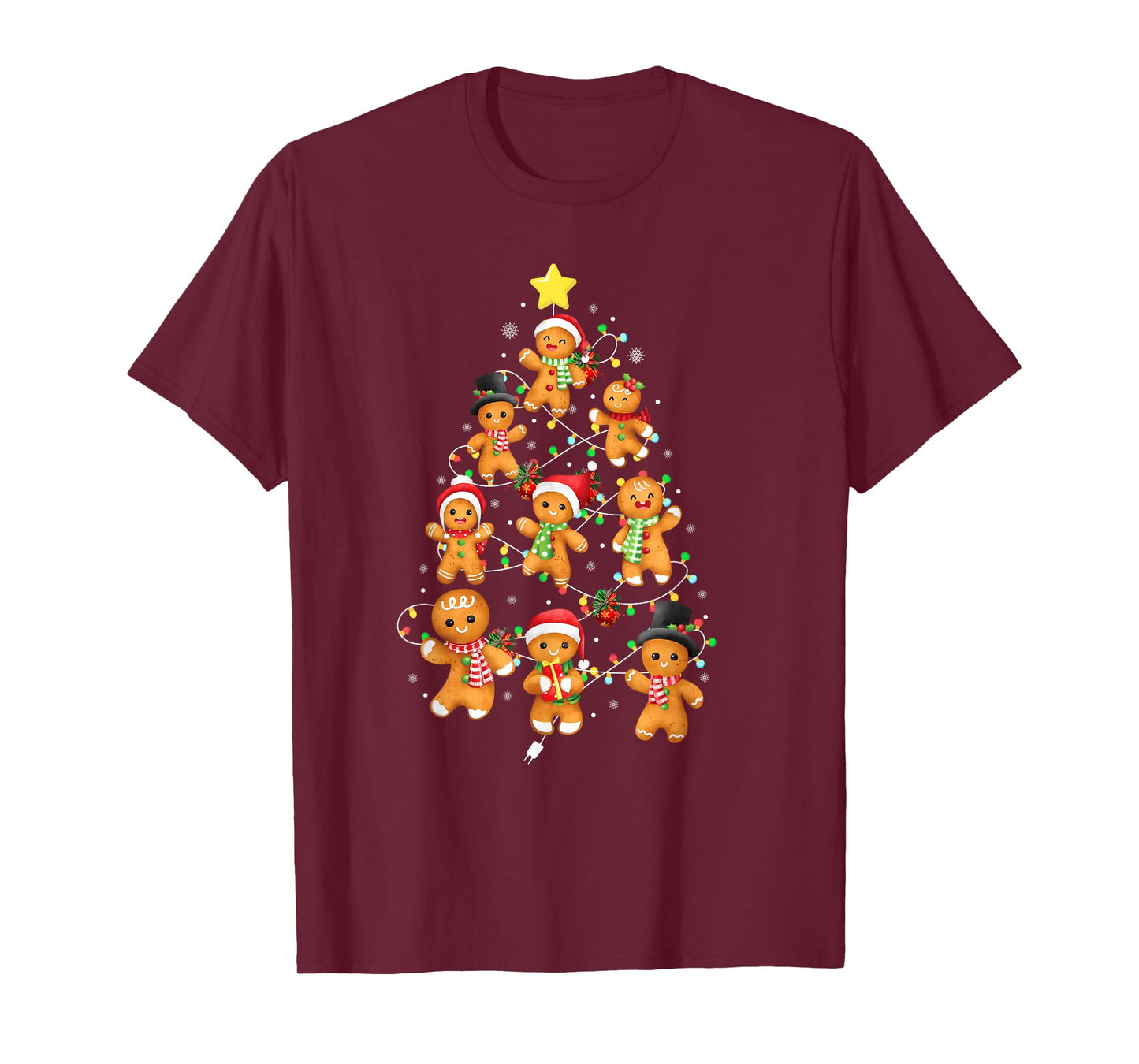 Gingerbread Christmas Tree Lights Red Santa Hat Xmas Pajamas T-Shirt