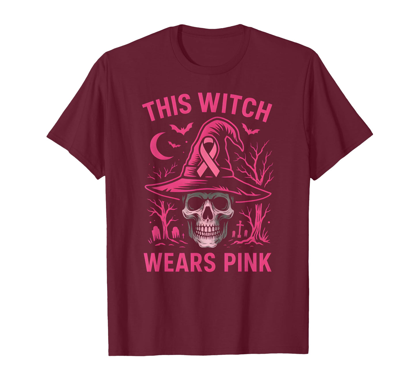 Pink Ribbon Witch Wears Pink Cute Women's Spooky Awareness T-Shirt
