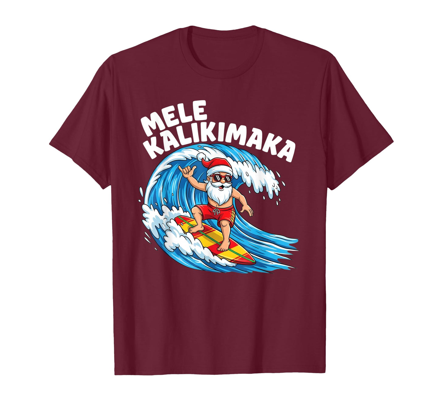 Santa Surfing Mele Kalikimaka Hawaiian Christmas T-Shirt