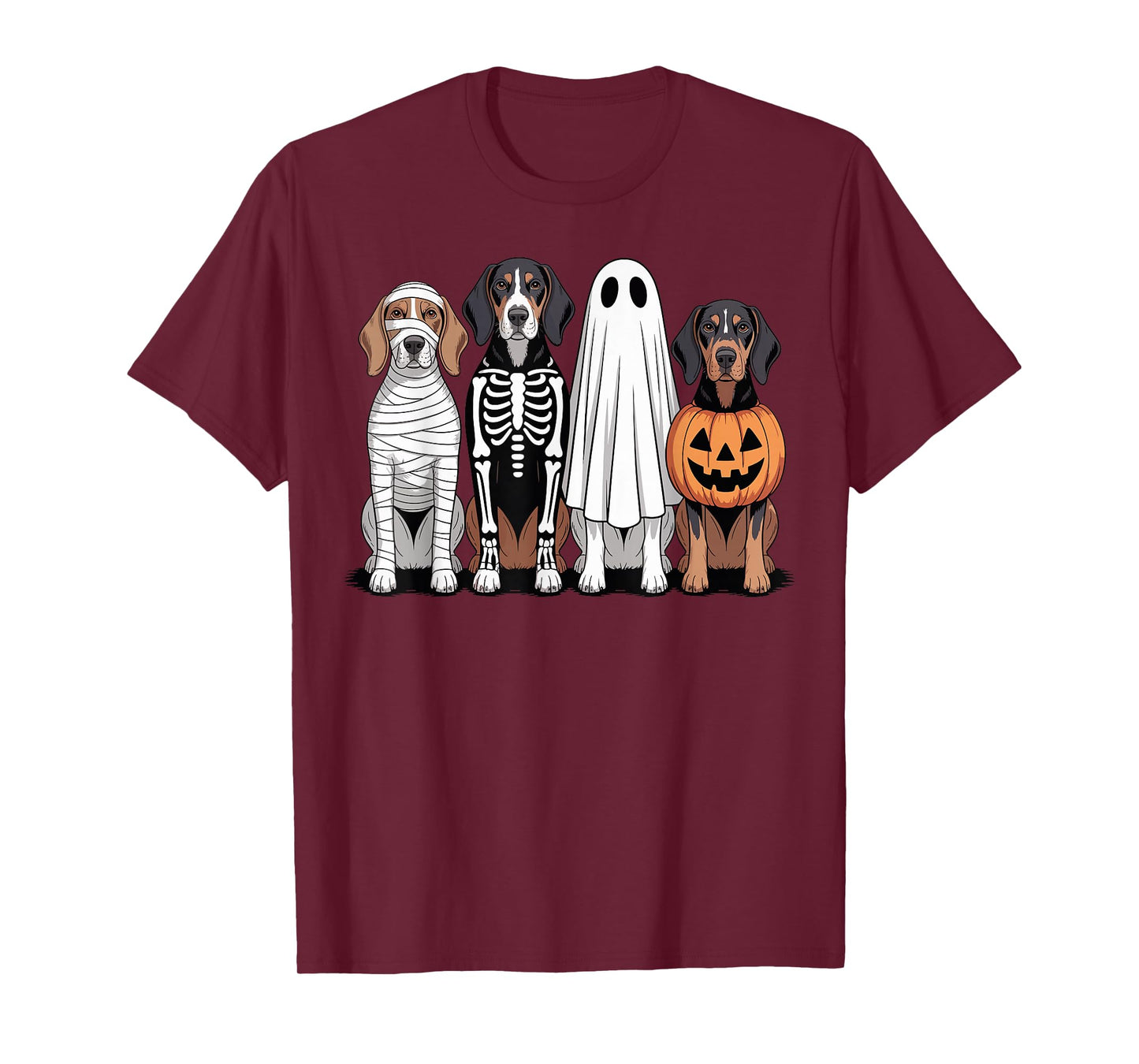 Spooky Ghost Coonhound Pumpkin Halloween Dog Skeleton T-Shirt