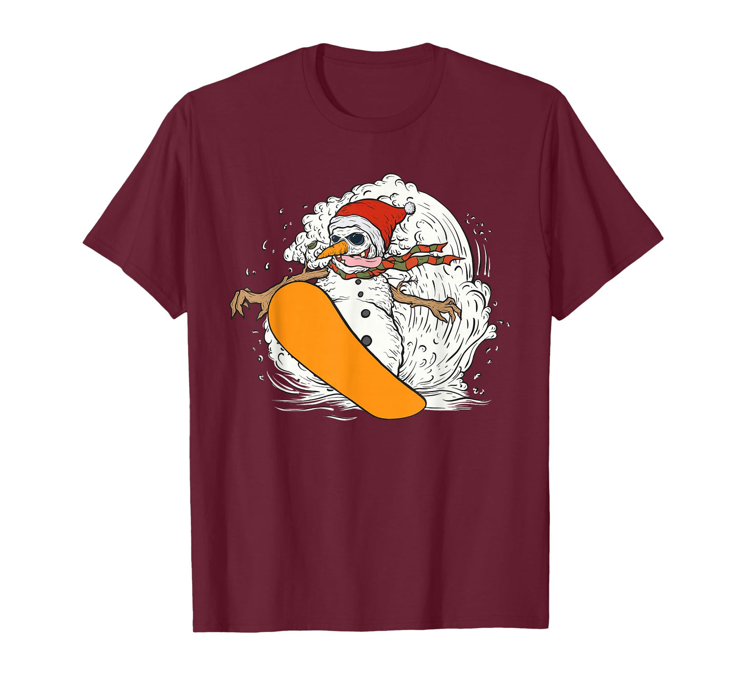 Snowboarding Snowman Santa Hat Christmas Fun T-Shirt