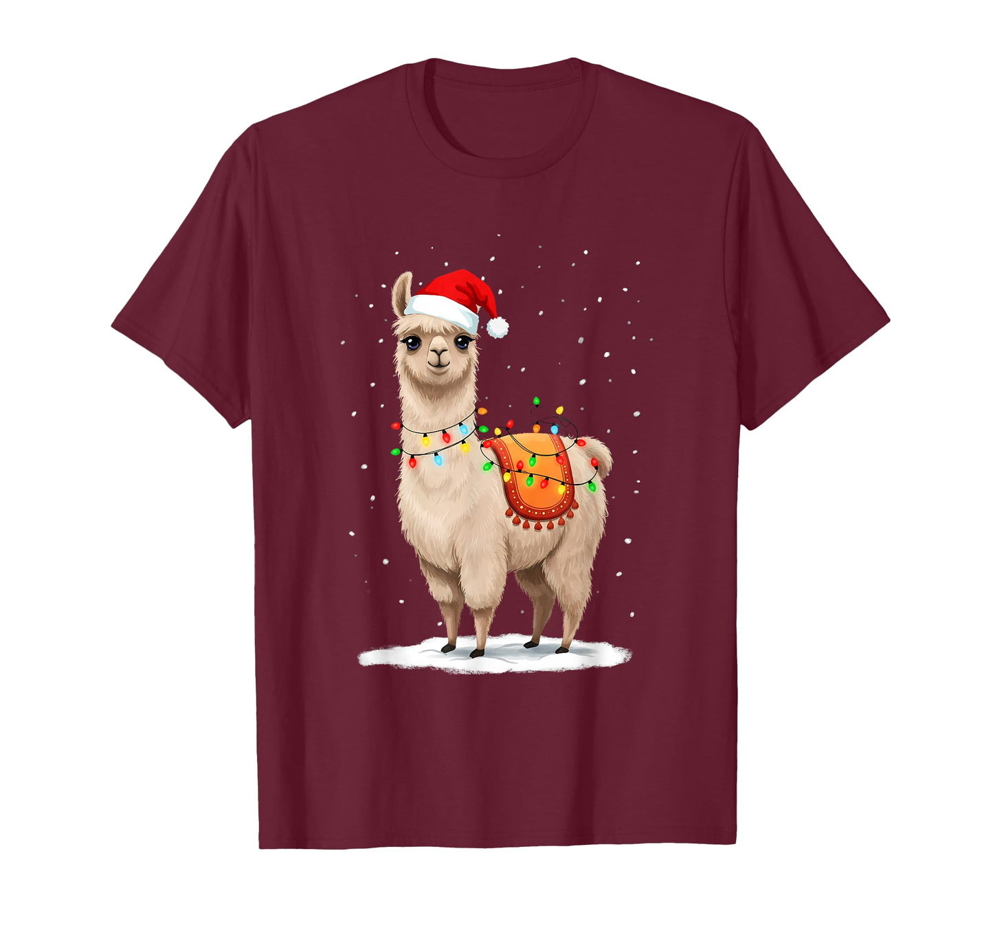 Llama with Christmas Lights & Santa Hat T-Shirt